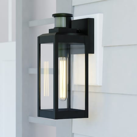 Vaxcel Kinzie Black Motion Sensor Dusk to Dawn Outdoor Wall Light Clear Glass T0599